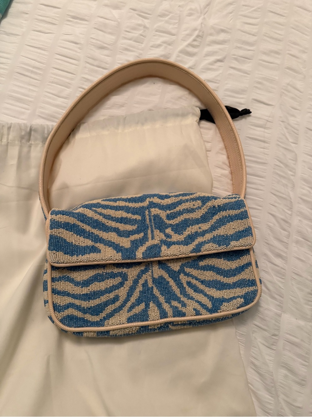 STAUD Beaded Blue Zebra-Print Shoulder Bag